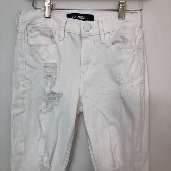 Express White Distressed Ankle Mid Rise Sz 00P - Picture 1 of 13